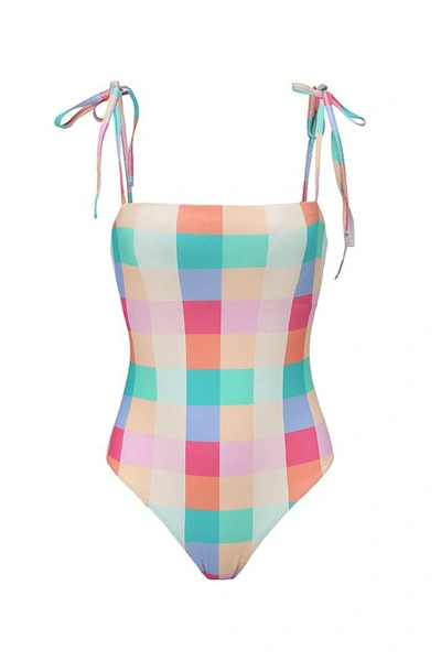 Paper London Stingray Swimsuit In Maldives Check In Orange/turquoise