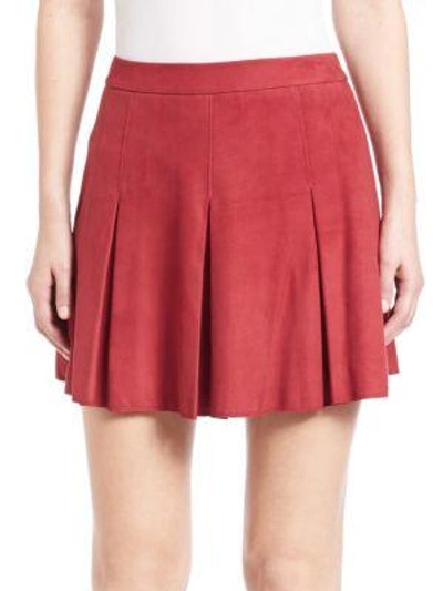 Alice And Olivia Lee Pleated Leather Skirt In Bordeaux