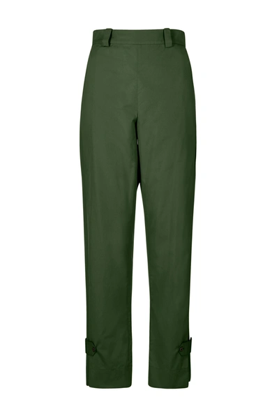 A-line Button Flap Wide Leg Trousers In Green