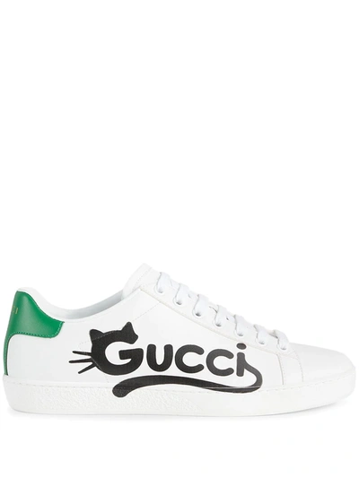 Gucci Ace Kitten-logo Low-top Sneakers In White