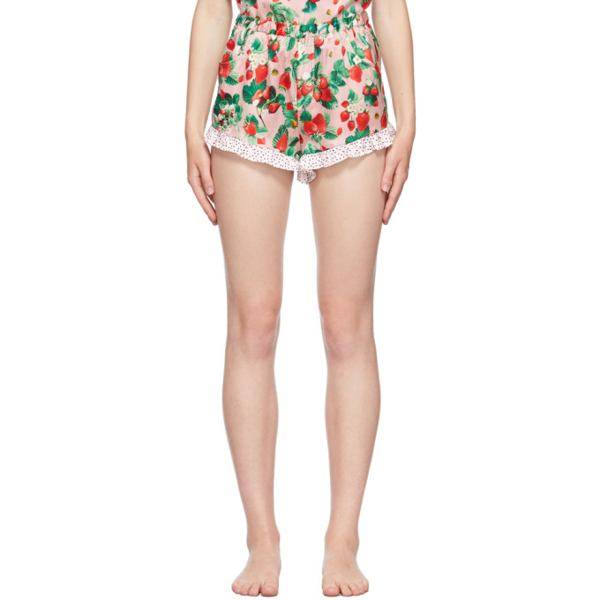 Fleur Du Mal Womens Pink Strawberry Strawberry-print Mid-rise Silk-blend  Pyjama Shorts S | ModeSens