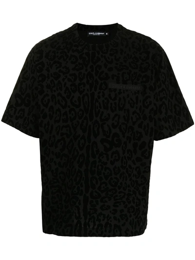 Dolce & Gabbana Cotton T-shirt With Flocked Leopard Print In Black