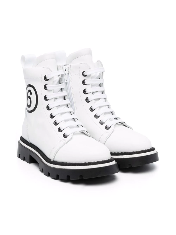 MM6 Maison Margiela Kids logo-print leather boots - White