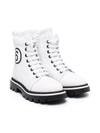 Mm6 Maison Margiela Kids' Logo Print Leather Combat Boots In White