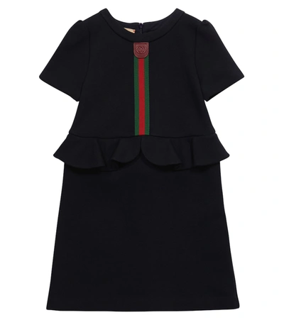 Gucci Kids Web Stripe Peplum Dress In Navy