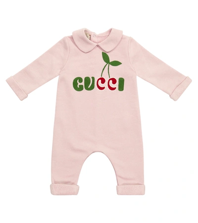 Gucci Faded Rose/mc Cherry Logo-print Cotton All-in-one 0-9 Months 0-3 Months In Pink