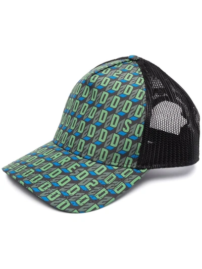 Dsquared2 Baseball Cap With All-over Monogram In Green