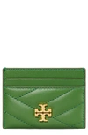 Tory Burch Kira Chevron Leather Card Case In Arugula/ 59 Rolled Brass