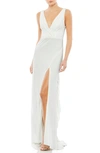 Mac Duggal Cowl Back Surplice Knit Gown In White