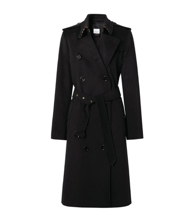 Burberry Cashmere Kensington Trench Coat In Black