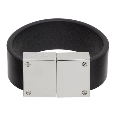 Burberry Black Leather & Palladium Bracelet In Black / Palladio