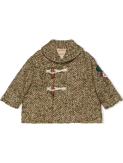 Gucci Babies' Green/brown/mc Logo-patch Herringbone Wool-blend Coat 24 Months In Verde