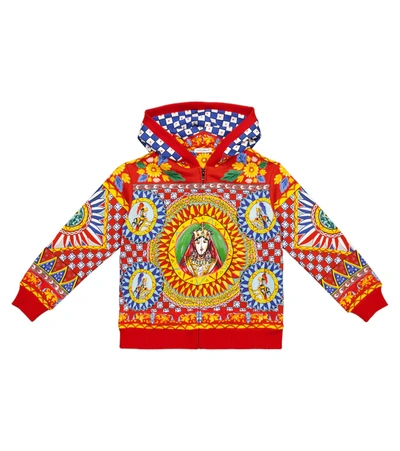 Dolce & Gabbana Kids' Printed Zipped Cotton Hoodie In Multicoloured