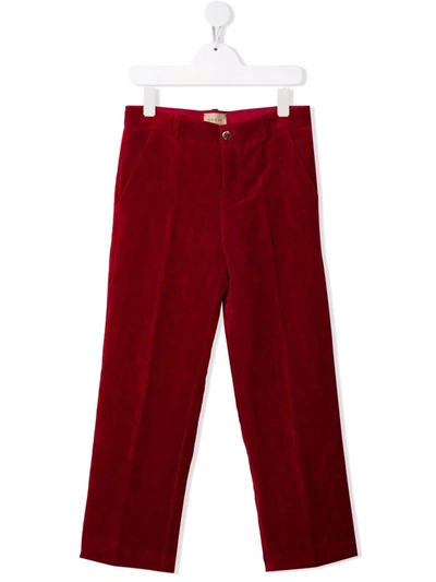 Gucci Kids' Straight-leg Velvet Trousers In Red