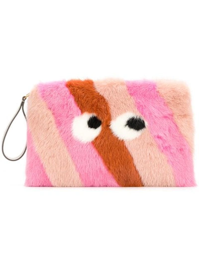 Anya Hindmarch Large Furry Mink Fur Clutch W/ Eyes In Multicolor