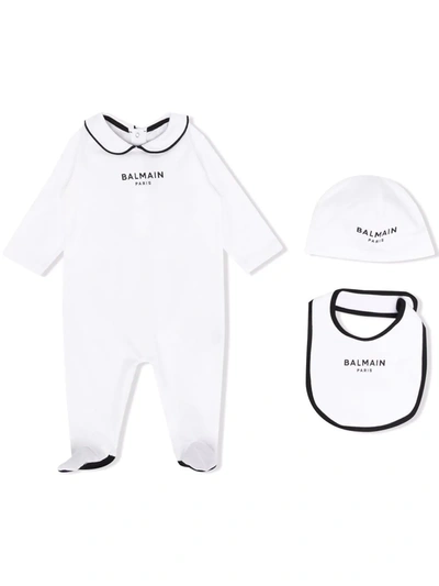 Balmain Babies' Set Bianco Per Neonati Con Logo Nero In White