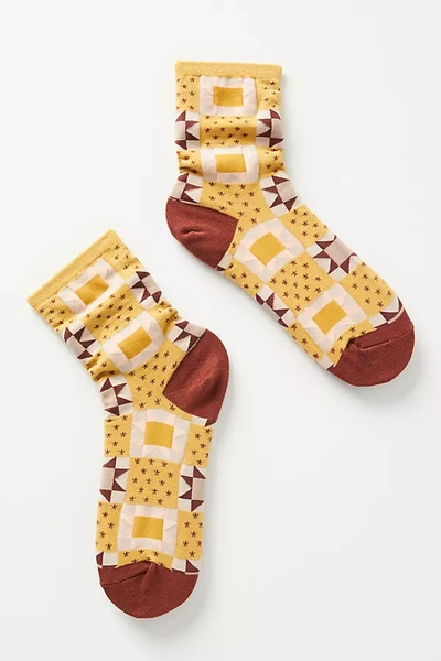 Hansel From Basel Quilty Crew Socks In Yellow