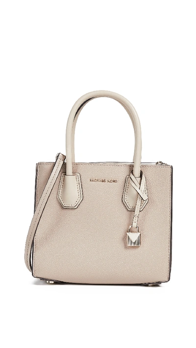 Michael Michael Kors Mercer Medium Double-sided Leather Tote Bag In Oyster Beige/gold