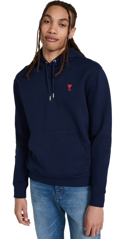 Ami Alexandre Mattiussi Ami Ami De Coeur Logo Embroidered Hoodie In Blue