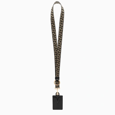 Versace Black/ Gold Greca Strap Card Holder