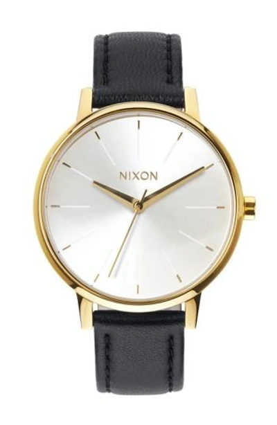 Nixon 'the Kensington' Leather Strap Watch, 37mm In Gold/ White/ Black