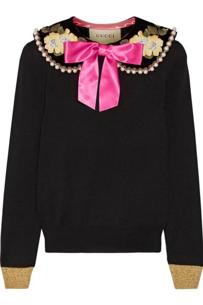 Gucci Embellished Cashmere And Silk-blend Sweater In Black