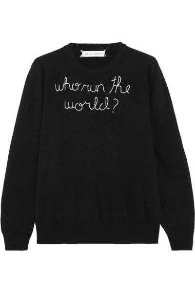 Lingua Franca Who Run The World Embroidered Cashmere Sweater