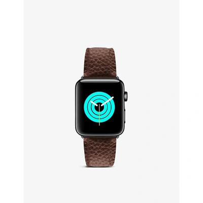 Mintapple Apple Watch Grained-leather Strap And Stainless Steel Case 44mm In Brown