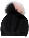 Miu Miu Wool And Cashmere Hat With Fur Pompom In Black