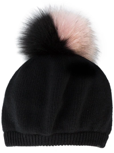 Miu Miu Wool And Cashmere Hat With Fur Pompom In Black