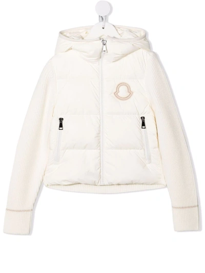 Moncler Kids' Hooded Virgin Wool & Nylon Down Jacket In White