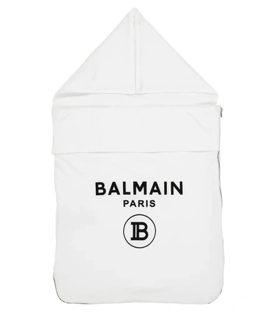 Balmain Baby Logo Cotton Bunting Bag In 白色