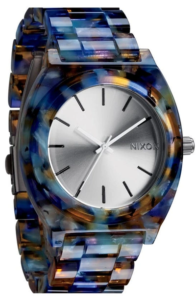 Nixon 'the Time Teller Watercolor' Watch, 39mm X 37mm In Silver/blue