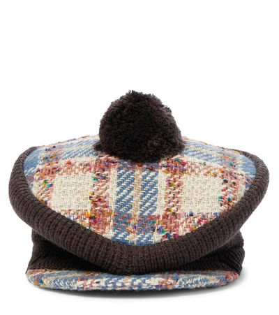 Gucci Kids' Check-pattern Knitted Hat In Blue
