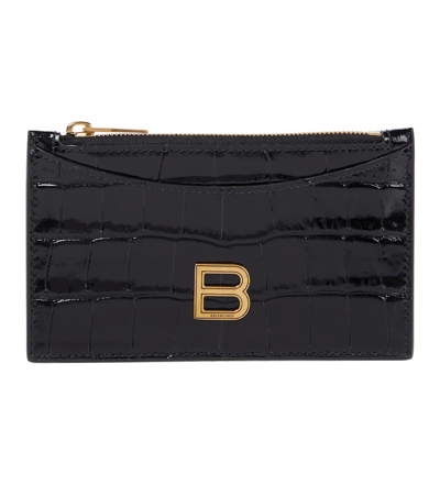 Balenciaga Hourglass Croc-effect Leather Card Holder In Black