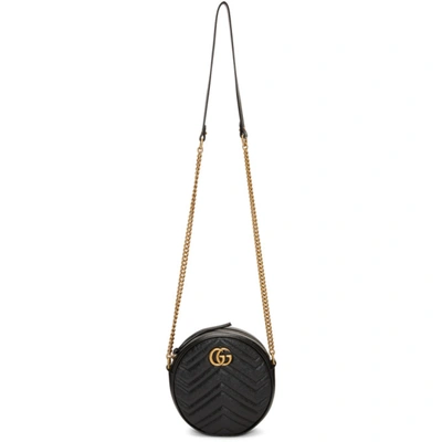 Gucci Black Mini Gg Marmont Round Bag In 1000 Black