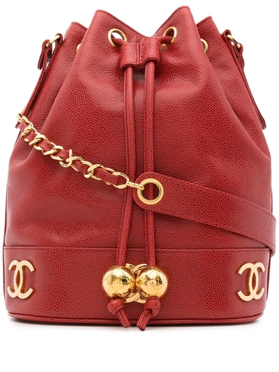 Pre-owned Chanel 1992 Triple Cc Bucket Bag In 红色