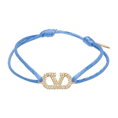 Valentino Garavani Vlogo Crystal-embellished Cotton And Brass Bracelet In Niagara