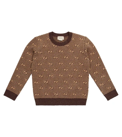 Gucci Beige Sweater For Kids With Double Gg In Brown