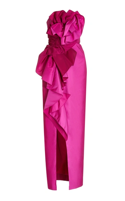 Marchesa Women's Ruffled Crepe Strapless Evening Gown In Pink