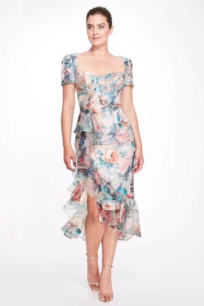 Marchesa Embroidered Asymmetrical Couture Midi-dress In Garden Rose