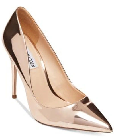 Steve Madden Daisie Metallic-leather Heeled Courts In Rose Gold-synthetic