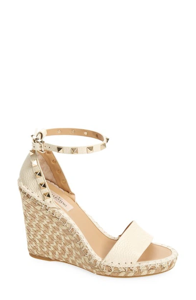 Valentino Garavani Rockstud Espadrille Wedge In Ivory