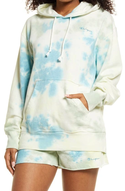 Champion Sunwash Lightweight Cotton Blend Fleece Hoodie In Sun Wash Chambray Jade Multi