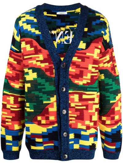 Valentino Cardigan In Virgin Wool And Multicolor Cotton In Multicolored