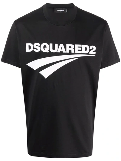 Dsquared2 White Logo Print T-shirt In Black