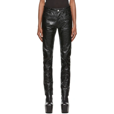 Rick Owens Tyrone Low-rise Leather Slim-leg Jeans In Black