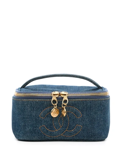 Pre-owned Chanel 1997 Cc Denim Cosmetic Case In Blue