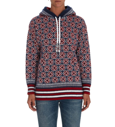 Golden Goose Norway Patchwork Jacquard Dalyna Hoodie In Dark Blue