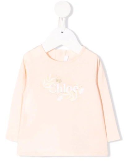 Chloé Babies' Floral Logo T-shirt (6-36 Months) In Pink